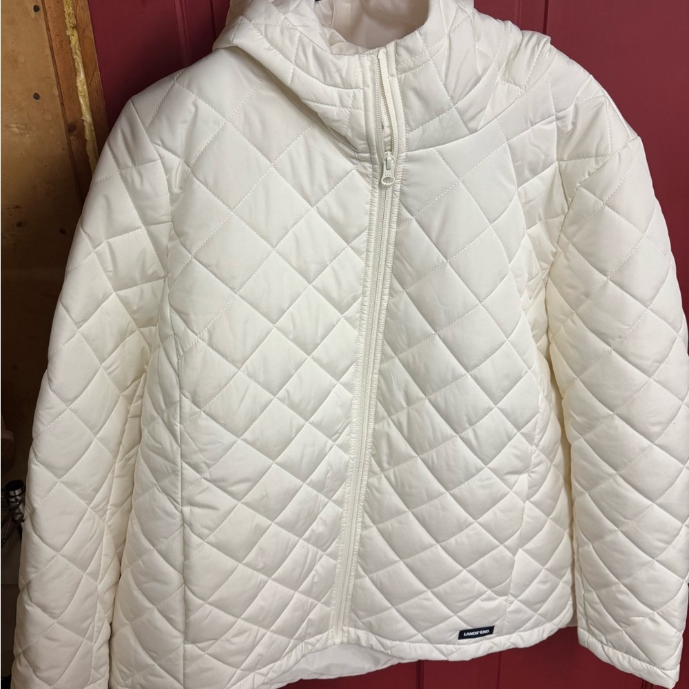 Lands' End Women’s White Quilted Puffer Jacket